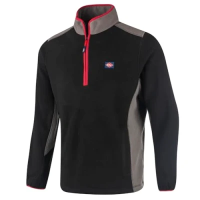 Image of Lee Cooper Men&#039;s Workwear Men s Zip Neck Thermal Anti Pill Fleece Work Pullover Sweater Jumper Top With Re, Black/Grey, XL UK