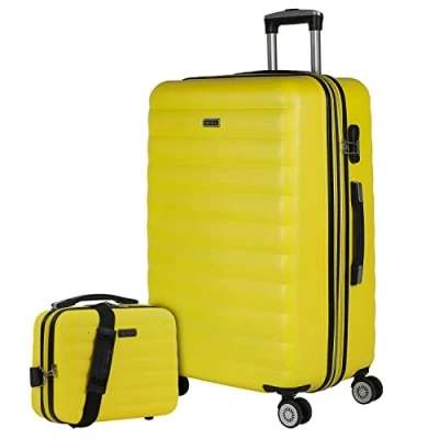 Image of ITACA Rigid Cabin Suitcase Travel Small with Wheels ABS Hand Luggage Case Telescopic Handle Lightweight Carry on TSA Combination Lock, Yellow
