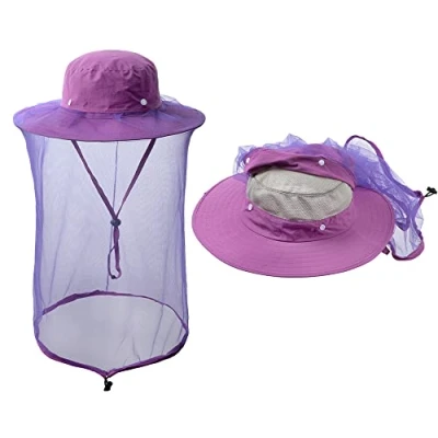 Image of ZffXH Mosquito Fly Head Net Hat Netting Fishing Cap Bee Beekeeping Beekeeper Veil Hats for Men Women Purple