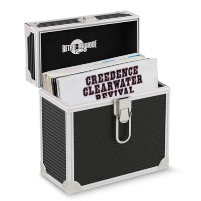 Image of Retro musique Aluminium 7&quot; Vinyl Record EP Storage Case Holds up to 35 EPs (in PVC Sleeves) Includes Outer Sleeves (Black)