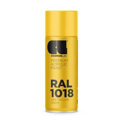 Image of Cosmos LAC Acrylic Paint Spray Can in Many RAL Colours, 400 ml Perfect for DIY, Upcycling and Other Painting Work 1018 ZINC YELLOW N313