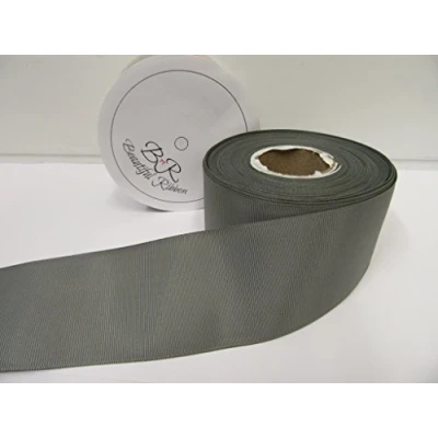 Image of 2 metres of 50mm Grosgrain Ribbed Ribbon Gun Metal Grey Silver Double Sided 50 mm 5cm 2&quot; Inch