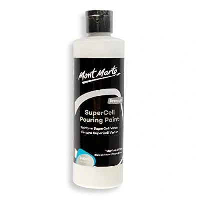 Image of MONT MARTE SuperCell Pouring Paint Premium 8.1 US fl.oz (240ml) White Bottle, Creates Instants Cells In Fluid Art, Ideal for Craft, Pour Art