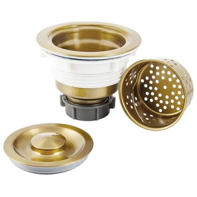 Image of LQS Kitchen Sink Drain Strainer Assembly, 304 Stainless Steel with Removable Deep Waste Basket and Sealing Lid 3 1/2 inch Golden