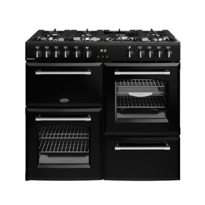 Image of BELLING Farmhouse 100DF Dual Fuel Range Cooker Black &amp; Chrome, Black,Silver/Grey