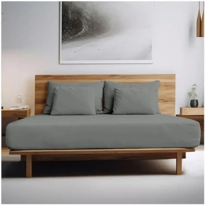 Image of 100% Cotton Single Fitted Sheet 200 Thread Count Bed Sheets (193x91 cm) Egyptian Elastic Corner Comfortable Bedding &amp; Mattress Grey