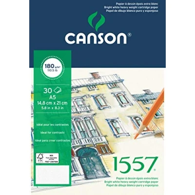 Image of CANSON 1557 Extra White 120gsm A5 Sketch Paper, Light Grain, 30 Sheets, Ideal for Professional Artists &amp; Illustrators