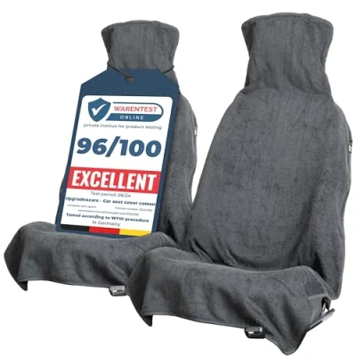Image of Upgrade4cars 2 x Terry Cloth Car Seat Cover Universal in Grey Anti Sweat Towel Protector perfect for Summer &amp; Sport