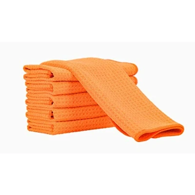Image of Aniease Dish Drying Towels, Microfiber Kitchen Towel Super Absorbent Fast Waffle Weave Dishcloths, Set of 6 Cleaning Cloths Bar (Neon Orange, 30CMx30CM)