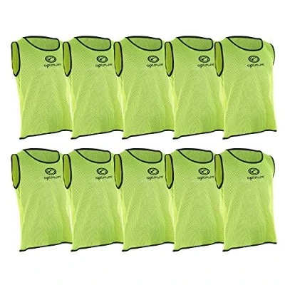 Image of Optimum Unisex Training Bib Pro Grade Mesh Polyester, Vibrant Anti Sweat Multi Sport for Football, Rugby, &amp; Other Activities (Pack of 10) Yellow, Large