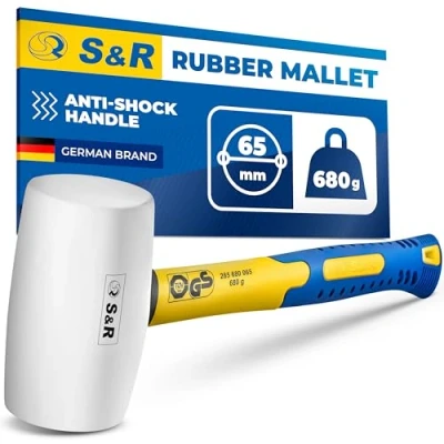 Image of S&amp;R Rubber Mallet White, 65mm Diameter, 680g Head Weight, Fiberglass Handle