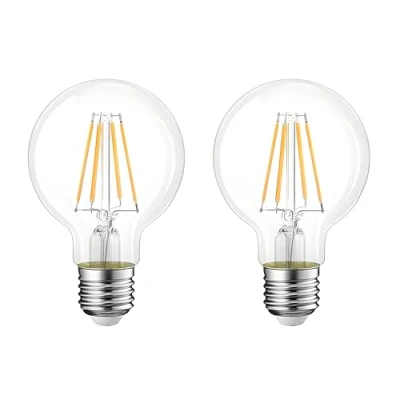 Image of LED E27 Edison Screw Globe G80 Bulb 4W, Equivalent 40W, Clear Filament Glass, 3000K Warm White, 400 Lumen, 360 Beam Angle, Not Dimmable, Pack of 2