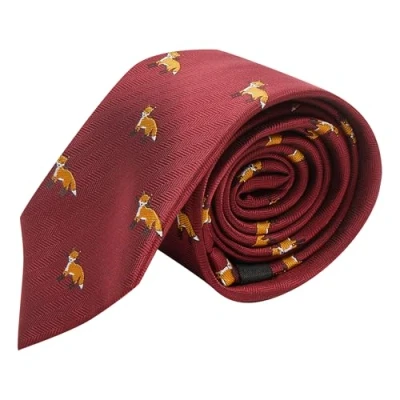Image of King &amp; Priory Burgundy Red Herringbone Embroidered Fox Tie