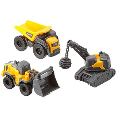 Image of Dickie Toys 203722009 Volvo Dump truck Micro Builders Toy Set Site, Excavator, of 3, 2 Different Designs, Random Selection, Children, Construction Vehicles, Sandpit, Grey, Yellow