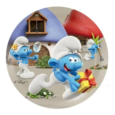 Image of BeenSmile, 8 The Smurfs 18 CM Plates, Disposable Children&#039;s Birthday Party Themed Decoration Items