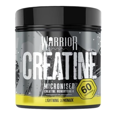 Image of Warrior Creatine Monohydrate Powder 300g Micronised Proven to Improve Physical Performance and Recovery, 5g Servings (Lightning Lemonade)