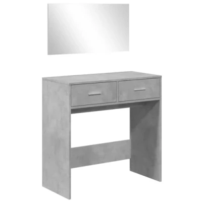 Image of vidaXL Dressing Table with Mirror Concrete Grey Vanity Desk, Modern Bedroom Furniture, Engineered Wood, Spacious Cosmetic Storage