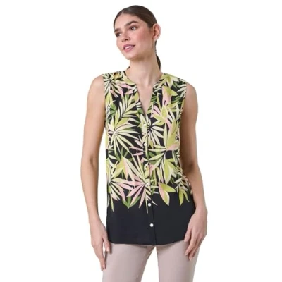Image of Roman Originals Sleeveless Shirt for Women UK Ladies Blouse Top Button Through Summer Smart Casual Work Cocktail Party Office Holiday Special Occassion Evening Going Out Green Pink Black Size 10