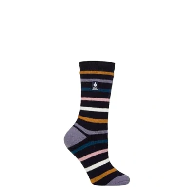 Image of Women&#039;s 1 Pair SOCKSHOP Heat Holders 1.6 TOG Lite Patterned and Striped Socks Annika Navy 4 8