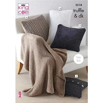 Image of King Cole 5518 Knitting Pattern Easy Knit Cushions and Blanket in Truffle Merino Blend DK