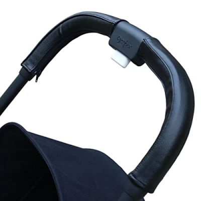 Image of Baby Pushchair PU Leather Handle Cover Compatible with Cybex Eezy S Twist (+) 2 Stroller, Removable Pram Sleeve Zipper Opening (for mom Handle, Black)