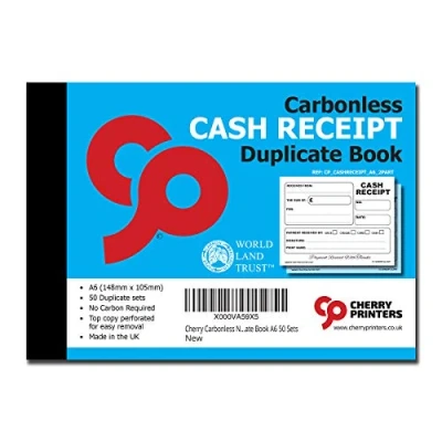 Image of Cherry Carbonless NCR Cash Receipt Duplicate Book A6 50 Sets