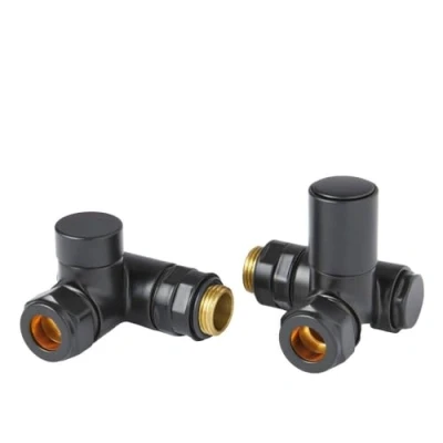 Image of Milano Black Manual Dual Fuel Corner Heated Towel Rail Radiator Valves