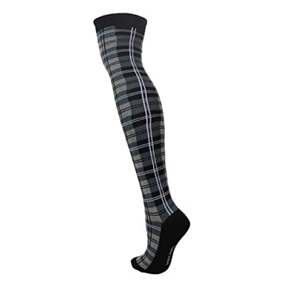 Image of Macahel Ladies Over The Knee Tartan Socks (Grey Tartan)