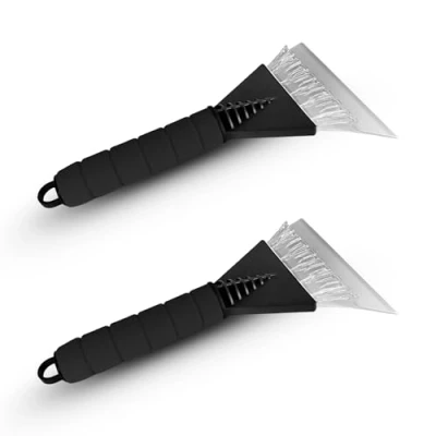 Image of Ferris Pack of 2 Ice Scraper for Car, Van &amp; Truck Windscreen and Windows with Soft Grip Handle Indestructible will Scrape Snow, Frost Car Essentials Winter (Black Grey)
