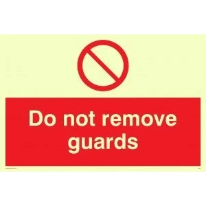 Image of Viking Signs PM36 A5L PV &quot;Do Not Remove Guards&quot; Sign, Photo luminescent Sticker, 150 mm H x 200 W