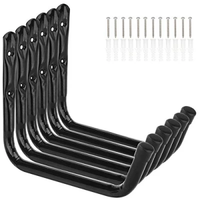 Image of pipabiba Heavy Duty 28cm Large Arm Storage Hooks, 6 Pack Wall Mounted Garage Hanger &amp; Organizer for Ladder, Bike, Chair, Garden Hose, Power Tool, Indoor Outdoor (18cm x 28cm)