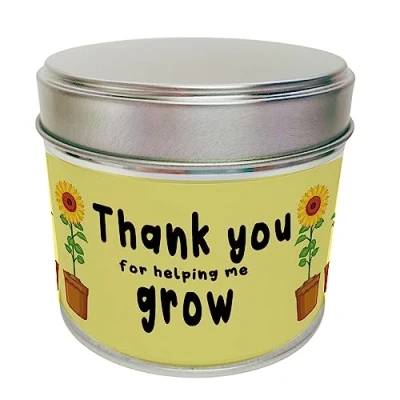 Image of Teacher Candle, Thank You for Helping me Grow Candle Her Gift Friend Soy Wax WC TIN 40