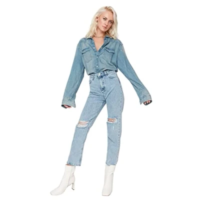 Image of Trendyol Women High Waist Straight Leg Jeans Blau