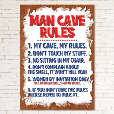 Image of Man Cave RULES Retro Metal Sign Bar Pub Plaque Party Vintage Gift