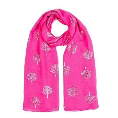 Image of London Scarfs Glitter Mulberry Trees Scarf Women Foil Printed Tree Fashion Ladies Wrap (Hot Pink)
