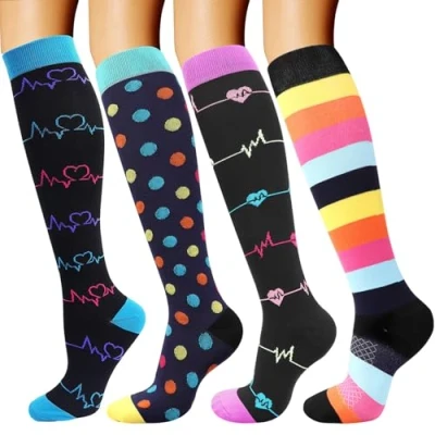 Image of DRESHOW 4 Pairs Compression Socks for Women&amp;Men Circulation Best Support Athletic Running Cycling Travel