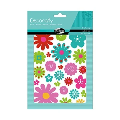 Image of Maildor Ref AE143C Decoraty Decorative Stickers Set (Pack of 6 Sheets) Psychedelic Flower Designs, 180 Included, Repositionable