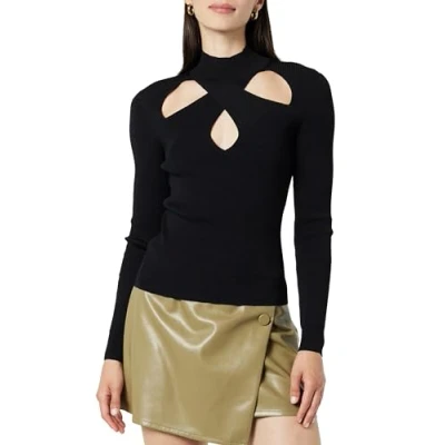 Image of The Drop Women&#039;s Cecilia Mock Neck Cutout Sweater, Black, M