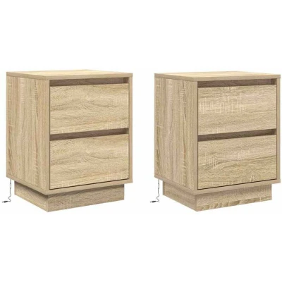 Image of vidaXL Bedside Cabinets with LED Lights 2 pcs Sonoma Oak 39x34.5x50 cm