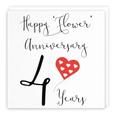 Image of Hunts England 4th Wedding Anniversary Card Happy Flower 4 Years Red Heart Collection For Couple, Husband, Wife, Friends
