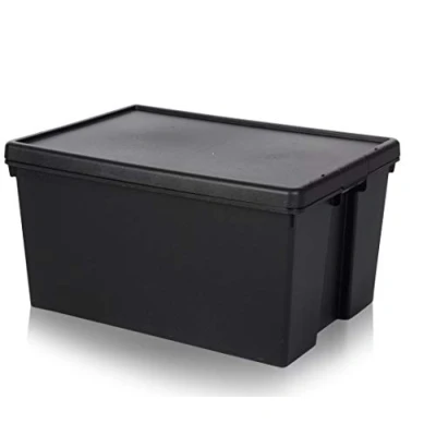 Image of Wham Bam Heavy Duty Recycling Box 96 Litres with Lid 69 x 49.5 37 cm Black