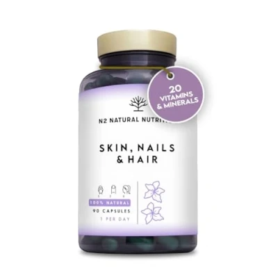 Image of Hair Skin and Nails Supplement Biotin Growth Beard Care. Vitamins Minerals for Women Men. Fight Loss 90 Capsules High Strength. N2 Natural Nutrition