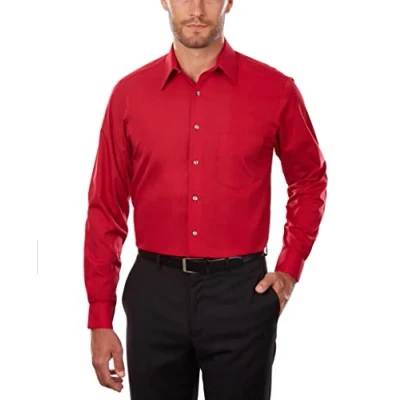Image of Van Heusen Men&#039;s Dress Shirt Regular Fit Poplin Solid, Flame, 17&quot; Neck 34&quot; 35&quot; Sleeve