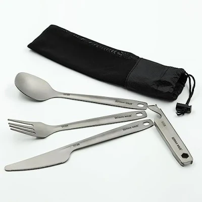 Image of Outdoor NINJA Titanium 4 Piece Flatware Set, Ultralight for Camping, Hiking
