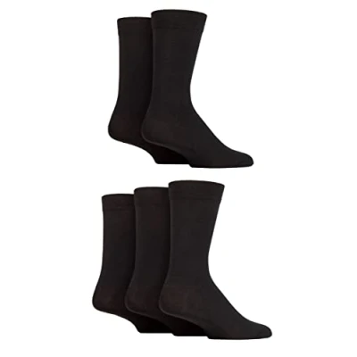 Image of Mens 5 Pair SOCKSHOP Plain and Patterned Cotton Socks with Gentle Grip Tops Black 7 11