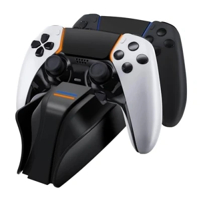 Image of Snakebyte PS5 TWIN:CHARGE 5 PlayStation charging station for DualSense controller, charger kit 2 wireless controllers including Type C cable, LED charge status display, design, Black