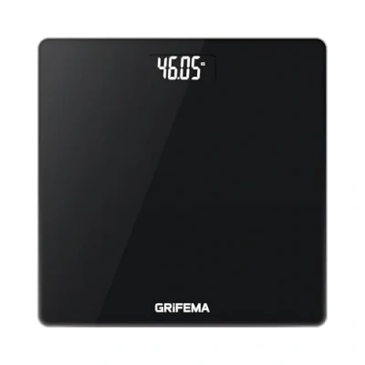 Image of GRIFEMA GA2001 1 Digital Scales for Body Weight, Weighing Bathroom Scales, LCD Display and Step On Technology, 150kg/330lb, 26x26cm, Batteries Included, Black