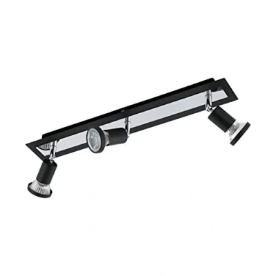 Image of EGLO Sarria LED Ceiling Light 3 Bulb Metal Living Room Lamp in Black Chrome Spotlights Including GU10 Bulbs Warm White