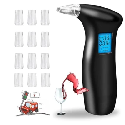 Image of YRHWS Breathalyzer &amp; Alcohol Tester with 12 Mouthpieces, Portable Breath Professional Breathalysers LCD Display Digital Fast, High Accuracy