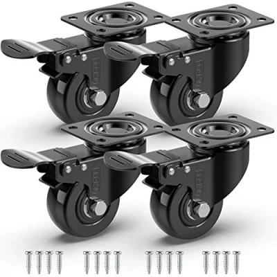 Image of GBL Heavy Duty Castor Wheels with 4 Brakes + Screws 50mm 200 kg Load Set of No Floor Marks Silent Caster for Moving Furniture Rubbered Swivel Trolley Black Castors